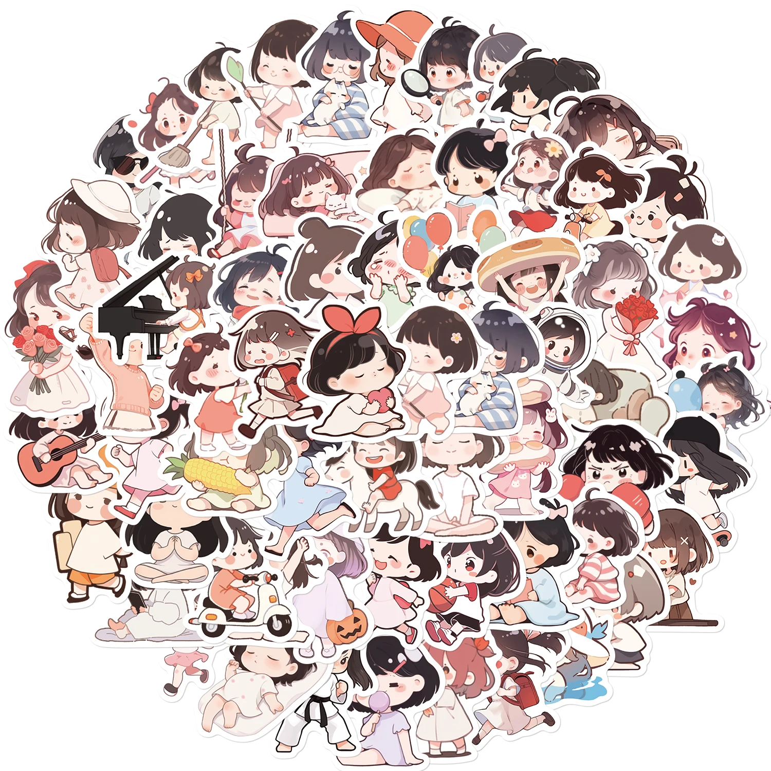 64pcs kawaii q-version Mädchen Aufkleber Aufkleber Kühlschrank Telefon Fall Laptop Koffer Dekoration niedlichen Cartoon Aufkleber für Kinder Spielzeug