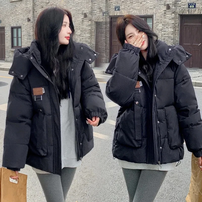 

Winter Jacket Down Cotton Padded Coat Winter Short Student Coat Korean Hooded Parka Female Thick Warm Baggy Puffer Outwear