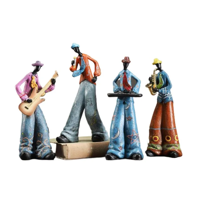 Vintage Band Character Figurine Saxophone Electronic Keyboard Craft Ornament for Home Bookshelf Wine Cabinet Decor