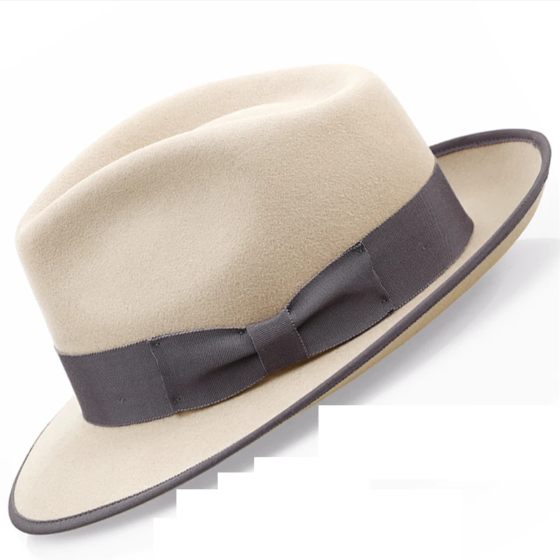 100 % Wolle Herren Filzhut Retro-Stil Weiß Braun Kaffee Schwarz Farbe Panamahut Damen Elegantes Kirchenkleid Formelle Kappe – Detail 3