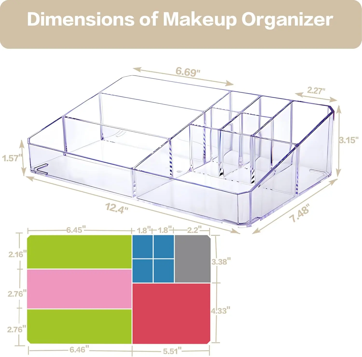 Clear Makeup Organizer, Makeup Brushes Storage Case, Cosmetic Display Case Tray, Tiered Skincare Organizer, Acrylic Lipstick Hol