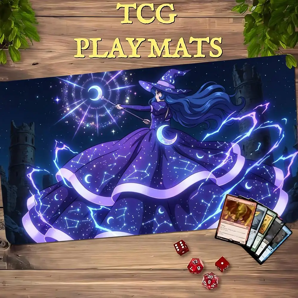 Starry Purple Witch Dress Mouse Pad Card Playmat Stitched with Magic Zones Game Mats Tabletop for MTG/TCG Gaming Mat