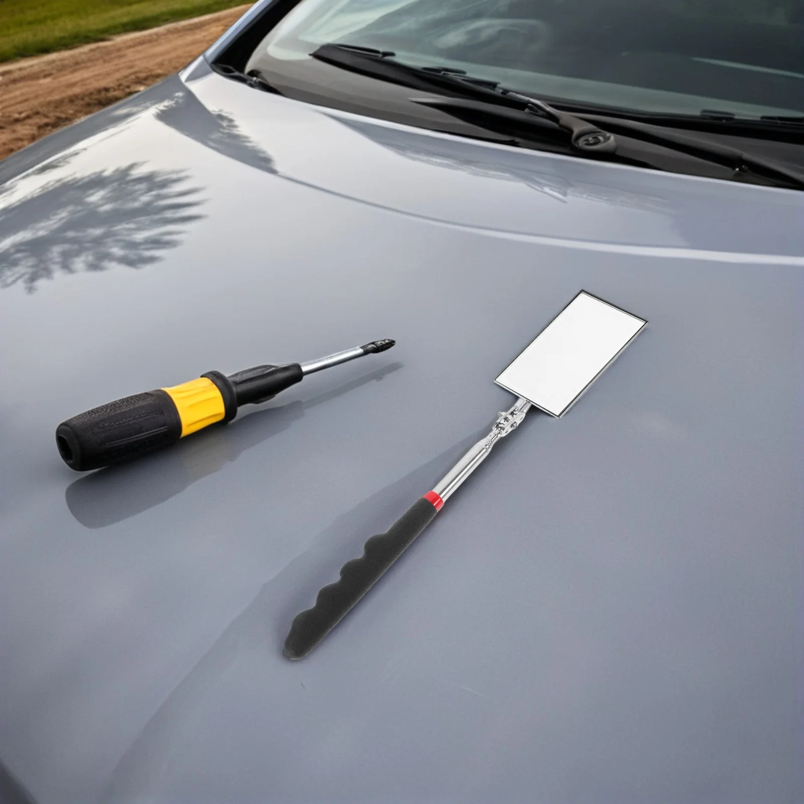 2 stuks uitschuifbare telescopische rechthoek inspectiespiegel verstelbare handgreep automotive telescopische monteur tool voor voertuig