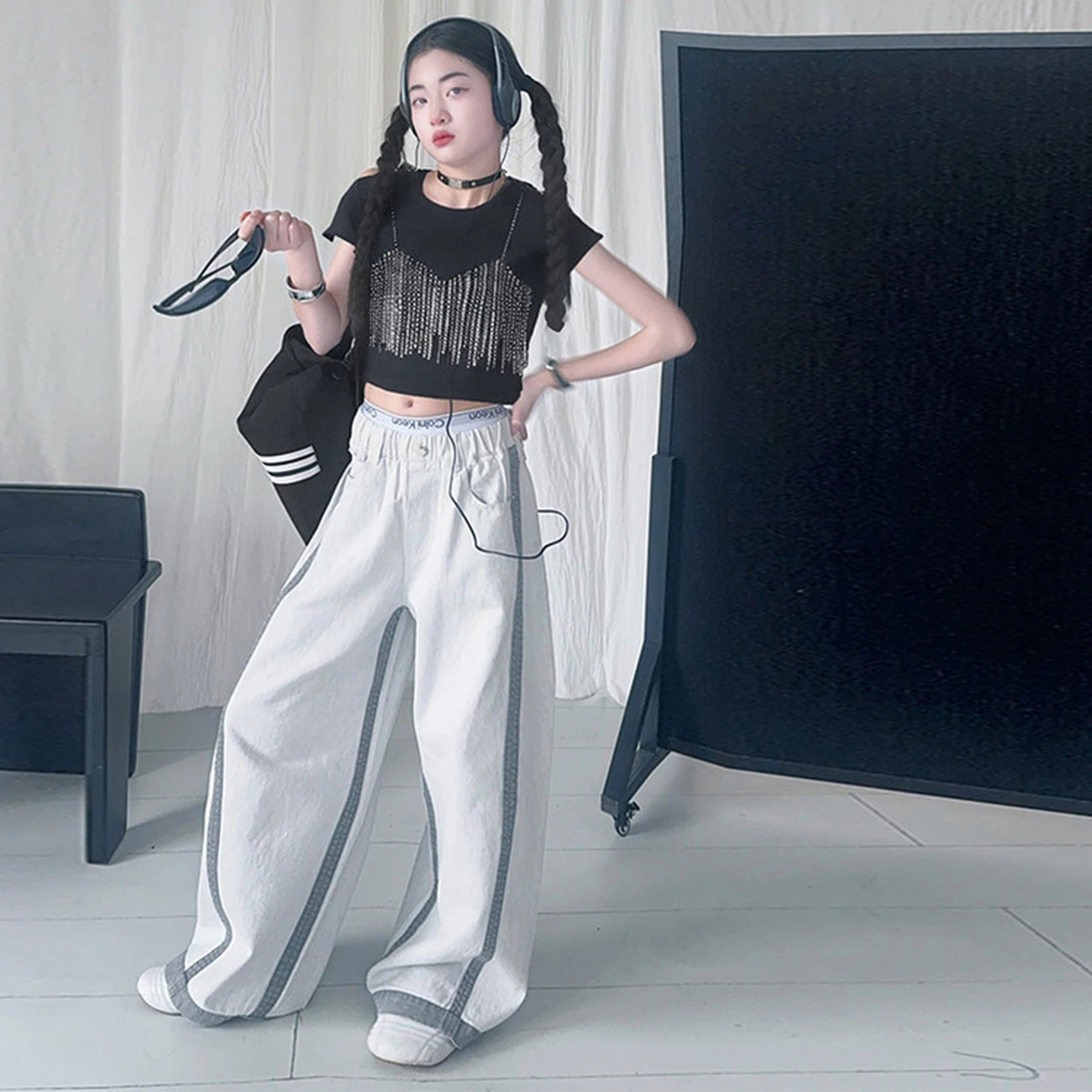 

Girls' Korean Style Summer 2025 Casual Cotton Loose Pants Middle & Large Size Age 6-14 Wide Leg Breathable