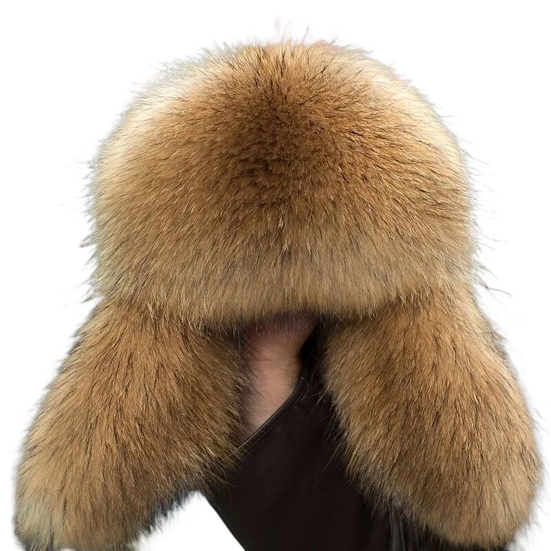 Fox hair Lei Feng hat male large size mink fur hat raccoon hair male fat tide 65cm genuine leather oversized winter