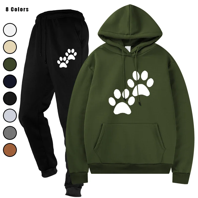 

Men Tracksuit 2 Pieces Sets Running Sportswear Drawstring Pants Autumn Male Hoodies Hooded Sportwear