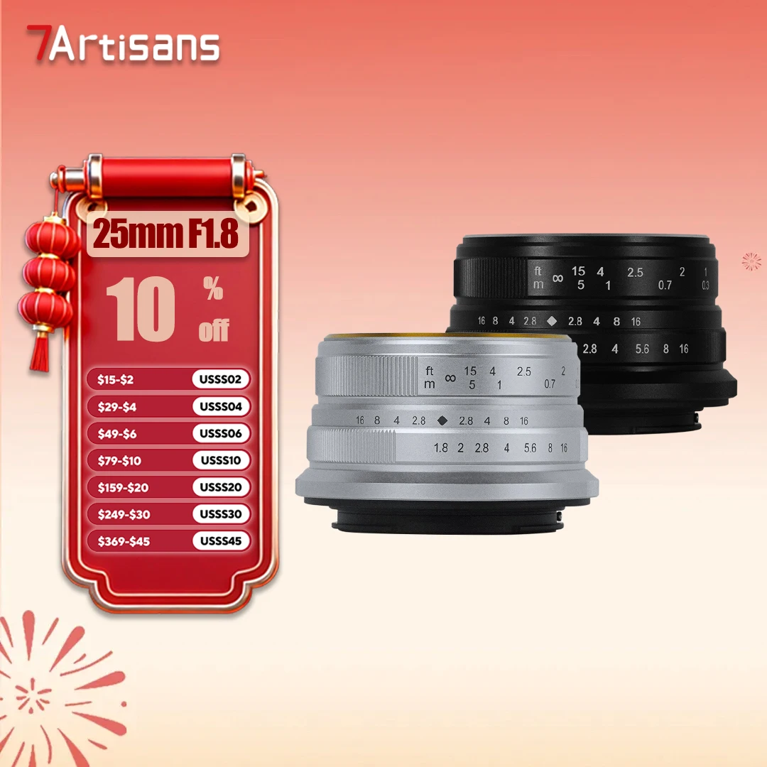 

7artisans 25mm F1.8 APS-C Frame Large Aperture Wide Angle Prime Lens for Studio Photography with Sony E Zev-10 X Z M43 Mount