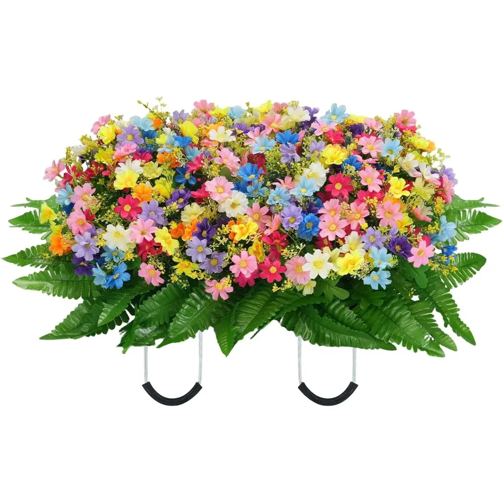 Artificial Headstone Flower Saddle, Colorful Wildflower Grave Decor, Spring Easter Memorial Day Cemetery Tombstone Gravestone Ou