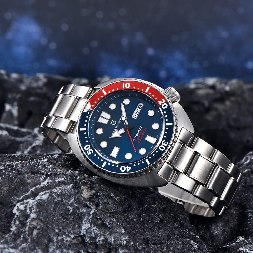 باجاني تصميم التلقائي للرجال ساعات الفولاذ المقاوم للصدأ الميكانيكية ساعة اليد العلامة التجارية الأعلى الياقوت الزجاج غواص ساعة اليد للرجال