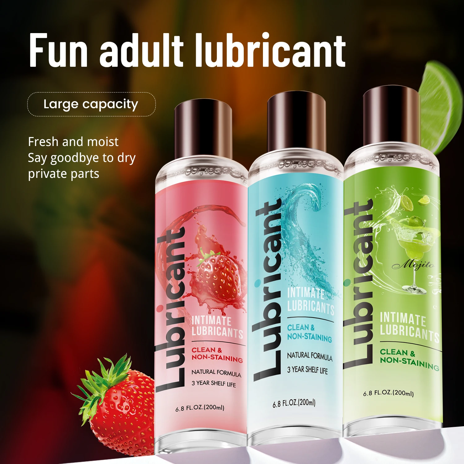 Lubricante soluble en agua para parejas adultas, mojito de fresa, plátano de coco, consolador hidratante de larga duración, vibrador, aceite sexual, 200ml