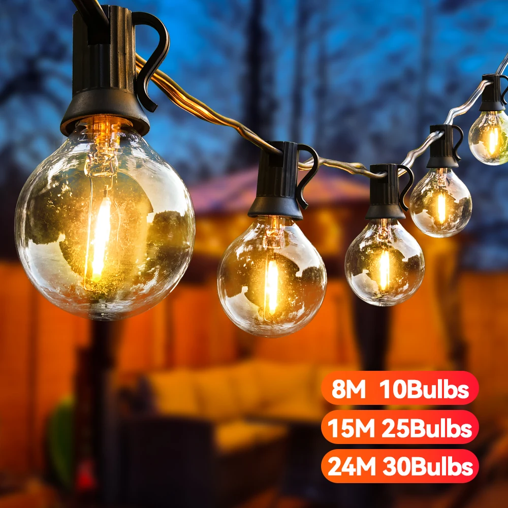 

24M 36M G40 String Light Outdoor Light Garden Fairy Wedding Garland Party Street Decoration Backyard Outdoor Patio String Light