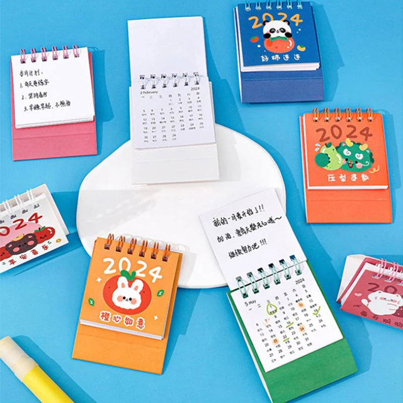 2024 Mini Calendar Cute Desk Daily Scheduler Calendar Planner Standing Calendar Desktop Ornament Guest Gifts Office Supplies