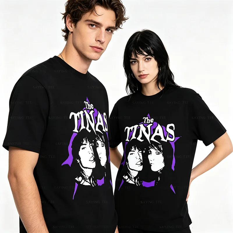 Vintage Emo-Musik-Duo-Grafik-T-Shirt Retro Punk Streetwear mit Lila Spritzer - Weiches Baumwoll-Rundhals-Shirt Y2k Rock Vintage-Bekleidung – Detail 4