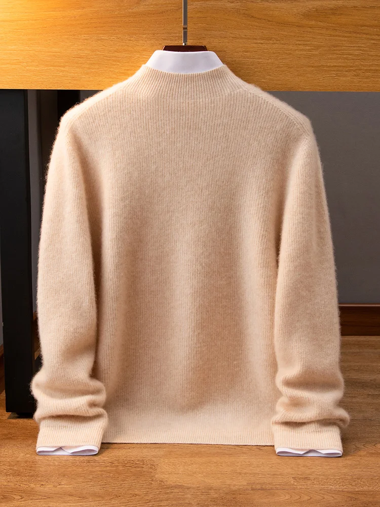 100% Cashmere Sweater Men's First-line ready to wear Semi High neck Knitted Pullover Autumn Winter New Base Sweater Menswear