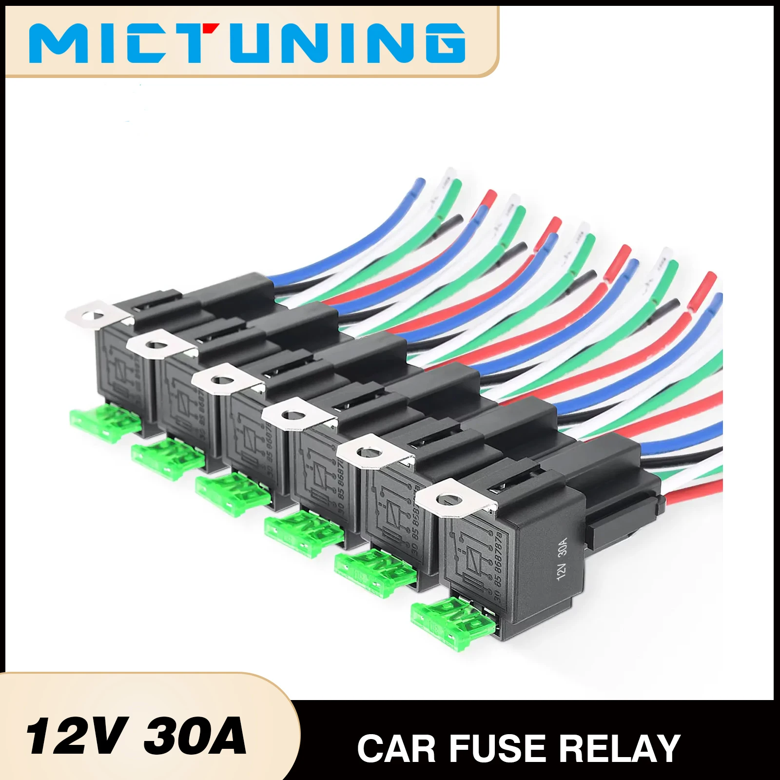 

MICTUNING 6Pcs Automotive Relay,12V 5pin 30A Car Relays Car Fuse Relay Switch Harness Set,Waterproof Accessories Wiring
