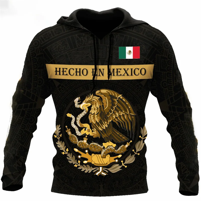 

Printed Mexico Flag Hoodies For Men Mexican Aztec National Emblem Graphic Pullovers Casual Hooded Sweatshirts Long Sleeves Tops