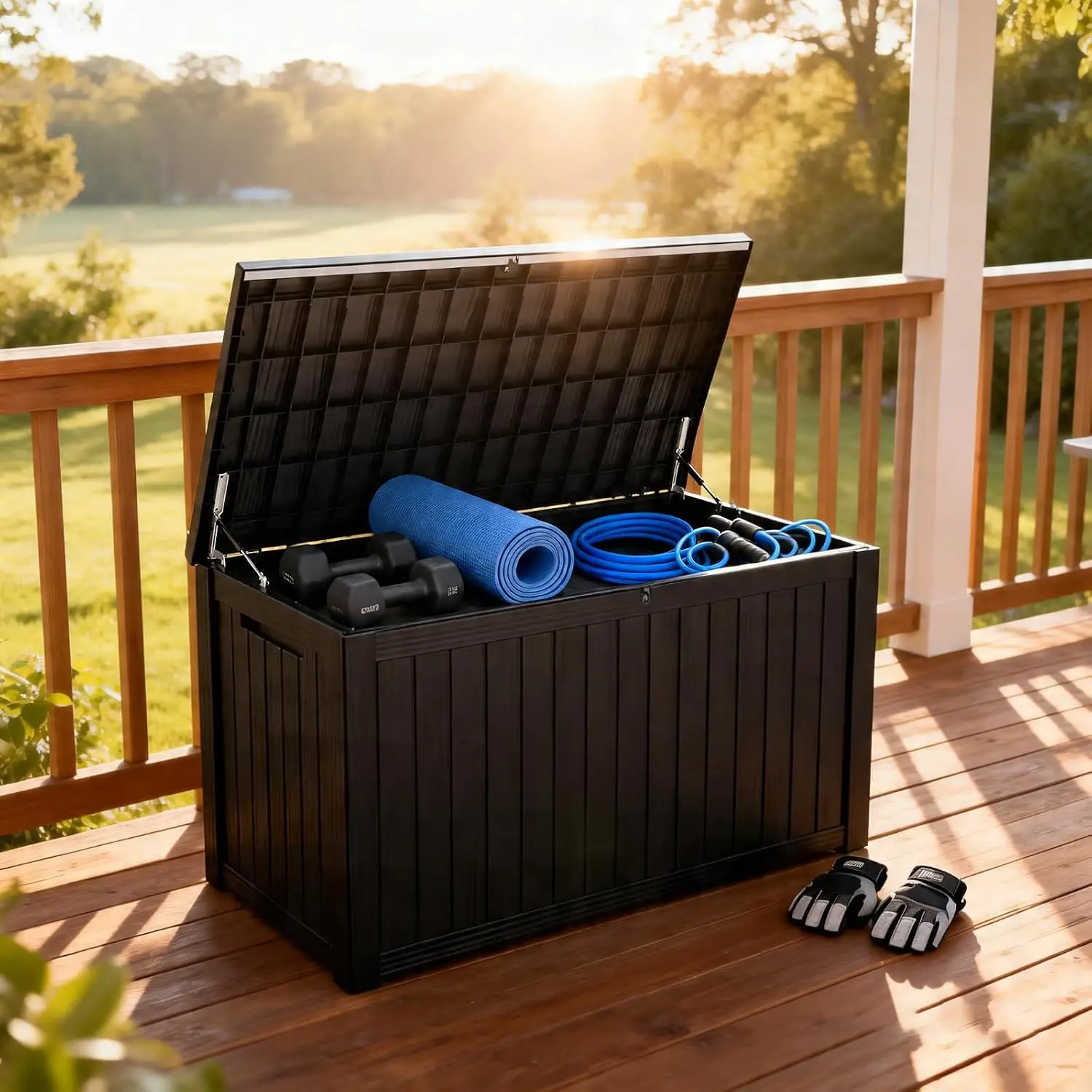200 Gallon Outdoor Storage Box, Lockable Waterproof Deck Box with Hydraulic Lid for Patio Cushions & Garden Tools view 4