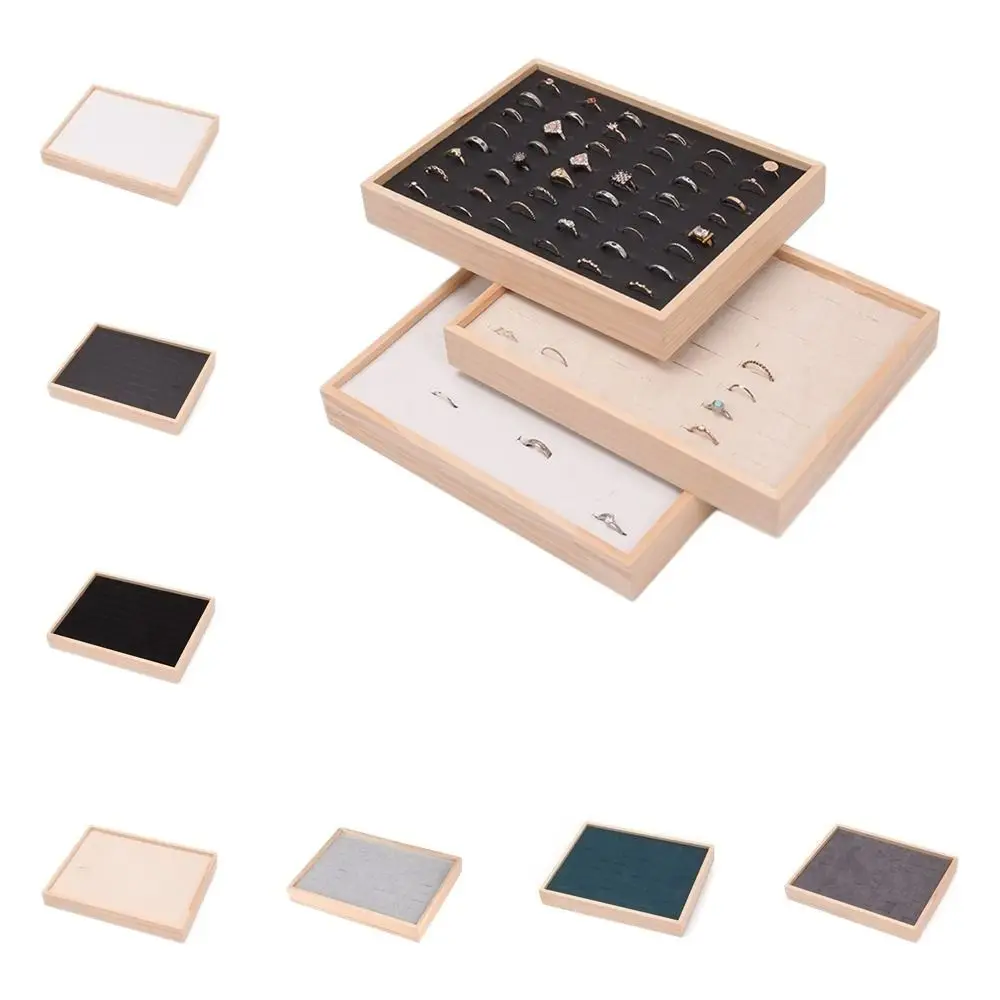 48 Grids Wood Rings Tray Exquisite Velvet Earrings Display Tray Jewlery Organizer Ear Studs Case Ring Earring Holder Store