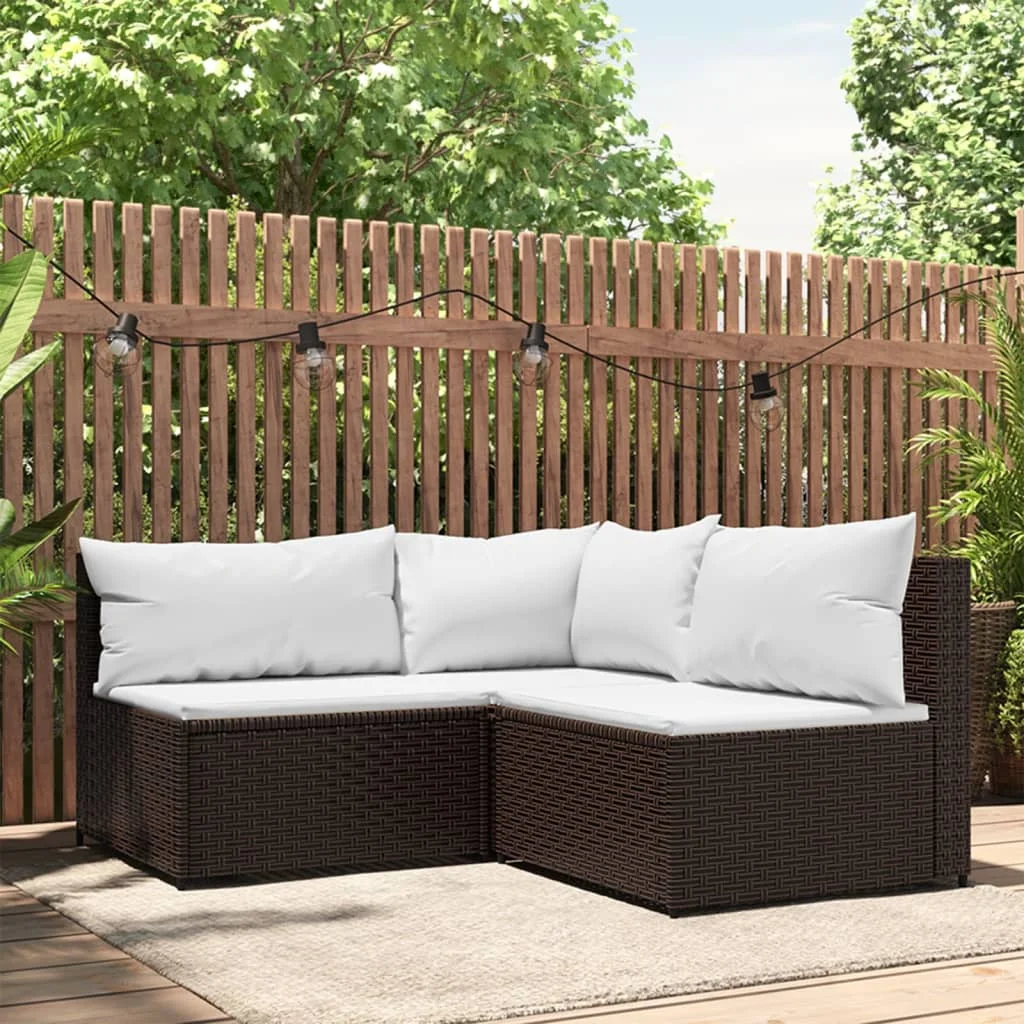 vidaXL 3 Piece Patio Lounge Set with Cushions Brown Poly Rattan Outdoor furniture- garden sofa/outdoor sofa