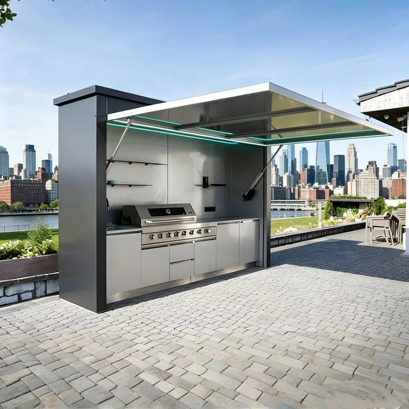 Premium Stainless Steel Outdoor Kitchen Island, Portable BBQ Grill Cabinet for Residential Outdoor Cooking
