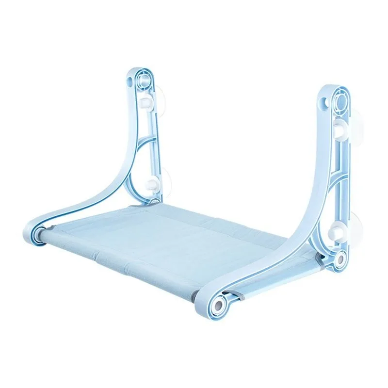 1Pc Blue Cordless Cat Window Perch Hammock with 4 Strong Suction Cups Sturdy Frame Soft Removable Double Fabric Cushion Cover Safe Comfort Window Bed for Indoor Cats view 7