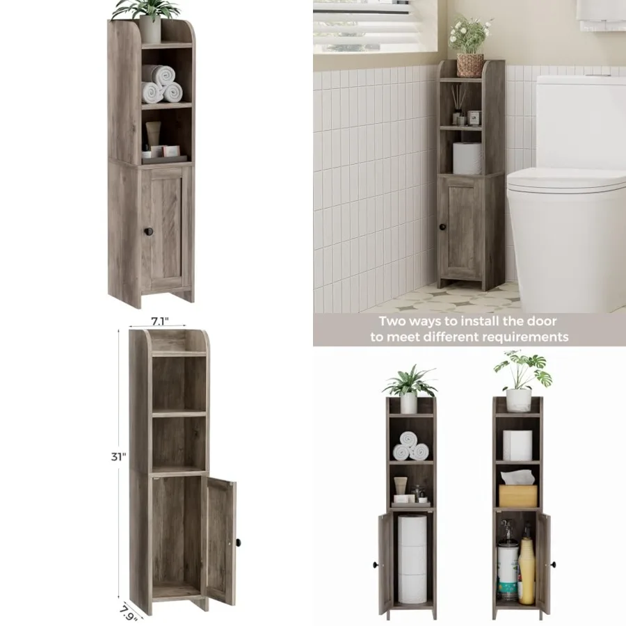

Small Bathroom Storage Corner Floor Cabinet with Door and Shelves, Beside The Toilet Paper Stand for Skinny, Narrow Toilet Pape