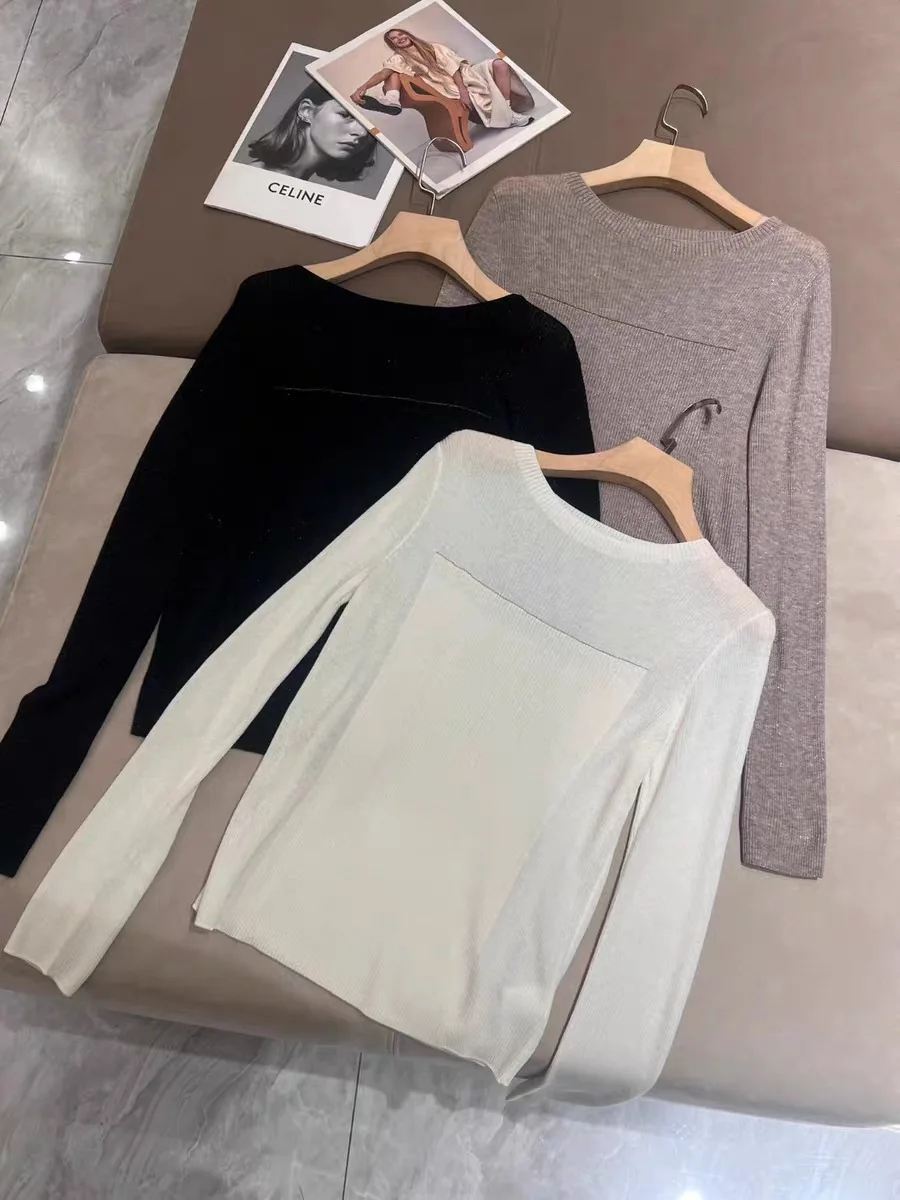 

Women Pit Striped Sweater Long Sleeve Round Neck Casual Knitted Pullover