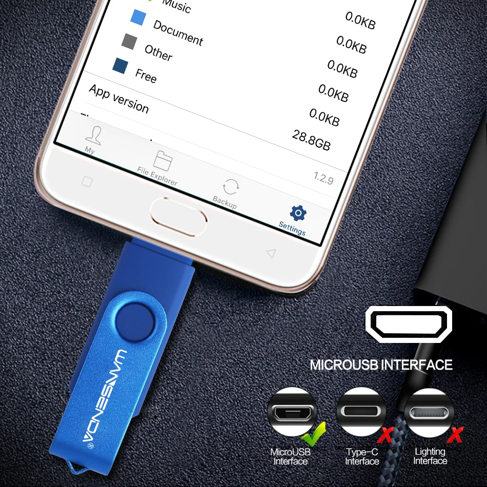 Wansenda OTG USB فلاش حملة 256GB 128GB 64GB 32GB 16GB 8GB Cle USB بندريف للهاتف أندرويد/اللوحي/الكمبيوتر USB 2.0 محرك الإبهام