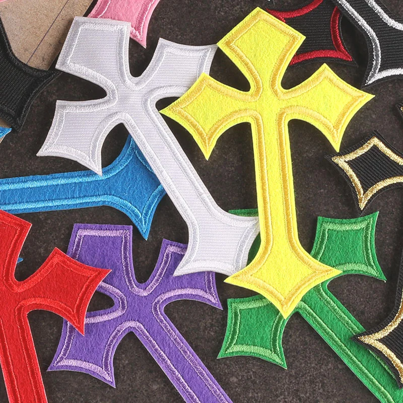 10Pcs Bible Colored Cross Emblem Mixed Colors Embroidered Patches Cartoon Colorful Patches For Clothing Motif Applique