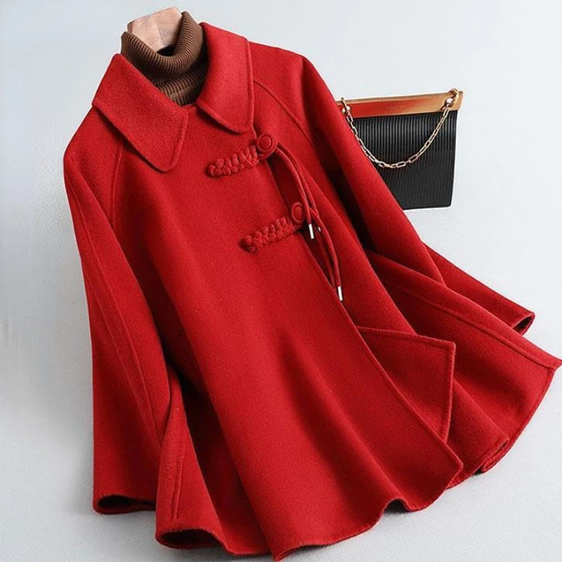 2024 New Women Woolen Cloak Jackets Fashion Capes Coat Ladies Autumn Winter Mid-length Loose Poncho woolen Outwear