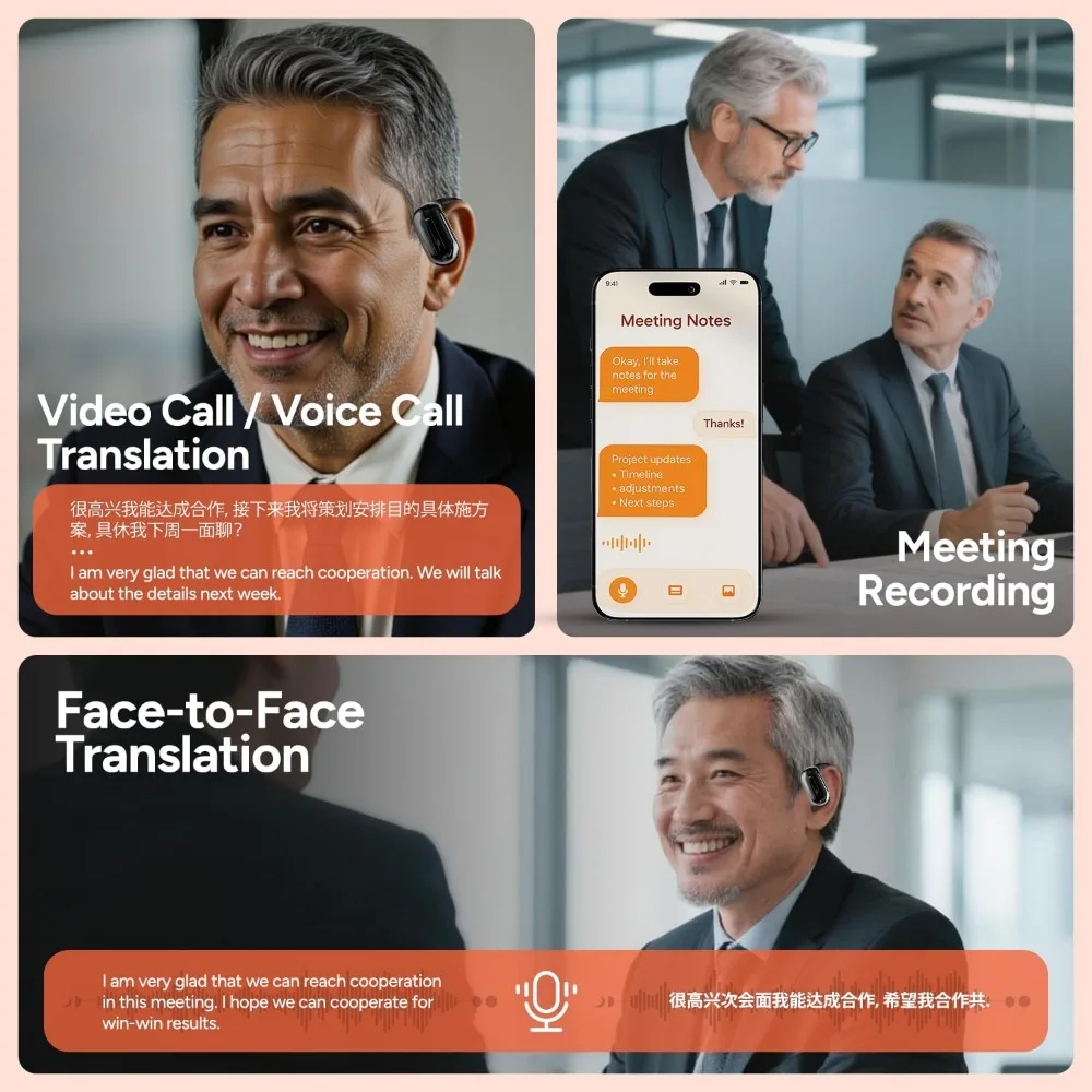 Real-Time Translation Earbuds: 144+ Languages, 60H Playtime, Noise Cancellation for Business & Learning view 4