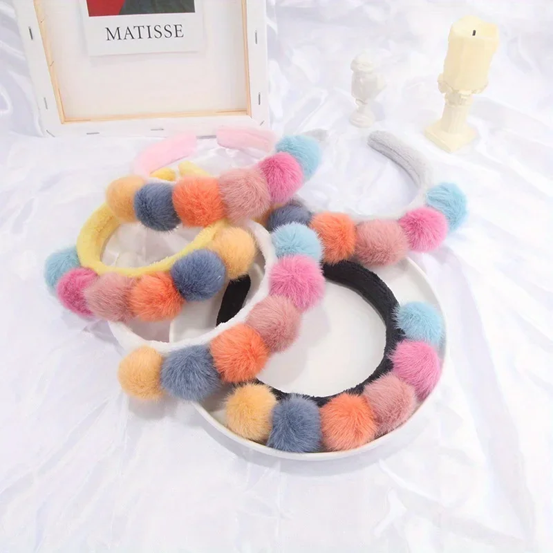 

Colorful Rainbow Princess Headband with Pom Pom Design Adjustable Candy Color Kids Hair Accessories for Girls Summer