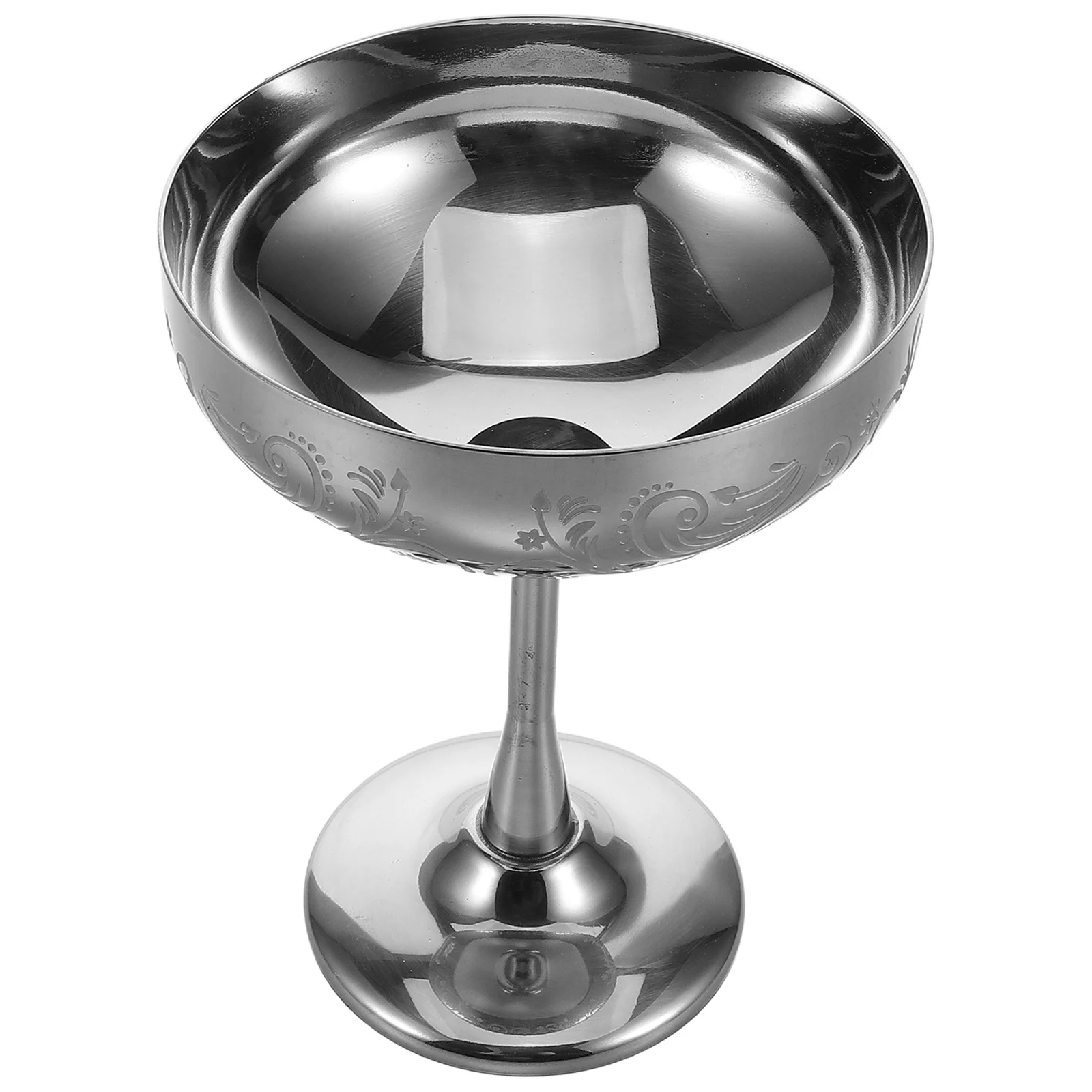 

280Ml Ice Cream Bowl Stainless Steel Highfooted Floral Mirror Finish Vintage Goblet For Desserts Party Decor Metal Cup Tabletop