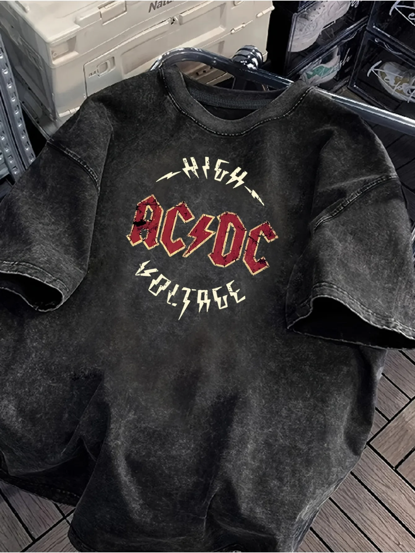

Men's T Shirts​ Oversized Vintage Washed AC Rock Band Graphic Print Summer 2025 Women's Short Sleeve Tee Y2k Clothes Casual Tops