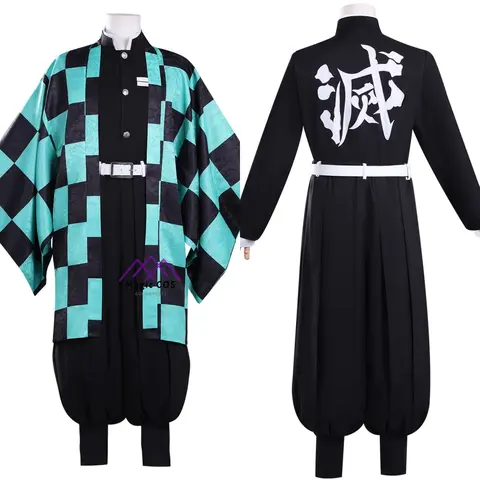 Japanese Anime Cosplay Costume Tanjiro Kamado Role Playing Black Uniform Jacquard Coat Set Men Women Comic Con Halloween Outfit