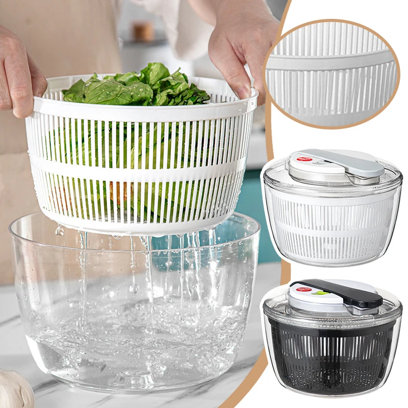 Household Salad Dryer Salad Spinner Vegetable Dehydrator Multi-Function Absorbent Basket Manual Vegetable Dryer Kitchen