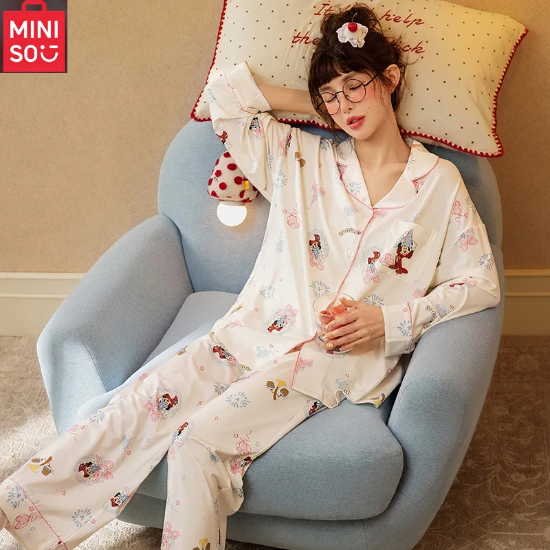 

MINISO Mickey Spring and Autumn Pajamas Women's Long Sleeve Modal Cotton Cute Cartoon Home Clothes