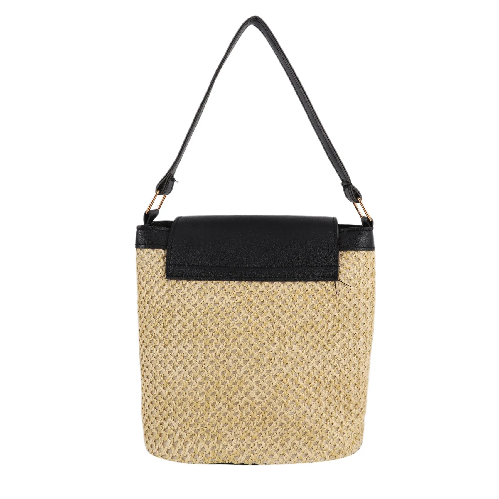 ABFW Small Straw Bucket Bags for Women Summer Crossbody Bags Lady Travel Purses and Handbags Female Shoulder Simple Bag Black