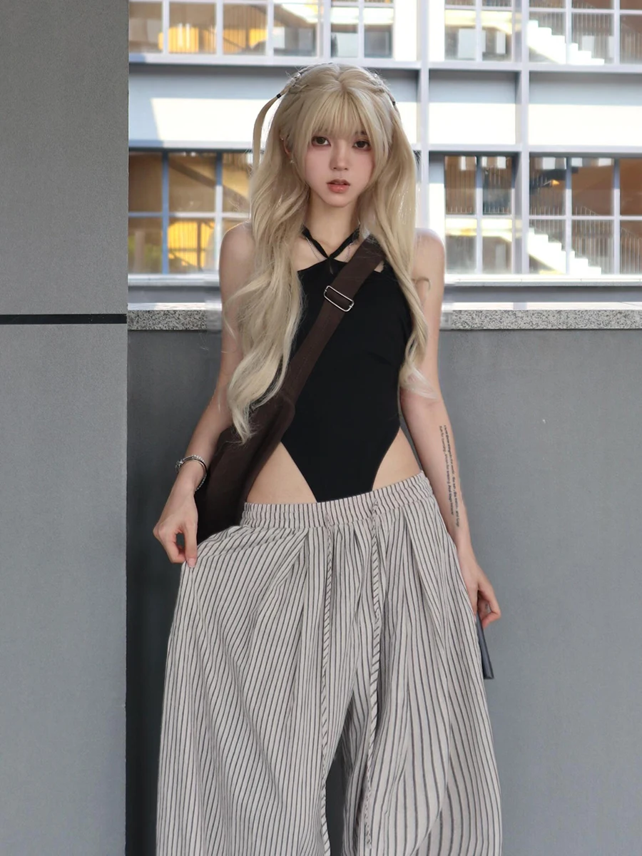 REDDACHiC femmes rayure Parachute pantalon avec poches confortable décontracté ample taille élastique plis jambe large Palazzo pantalon femmes bas