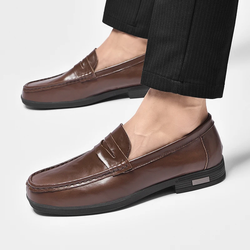

Black genuine leather men's loafers Classic quality minimalist style Outdoor leisure business party Office adult elegant shoes
