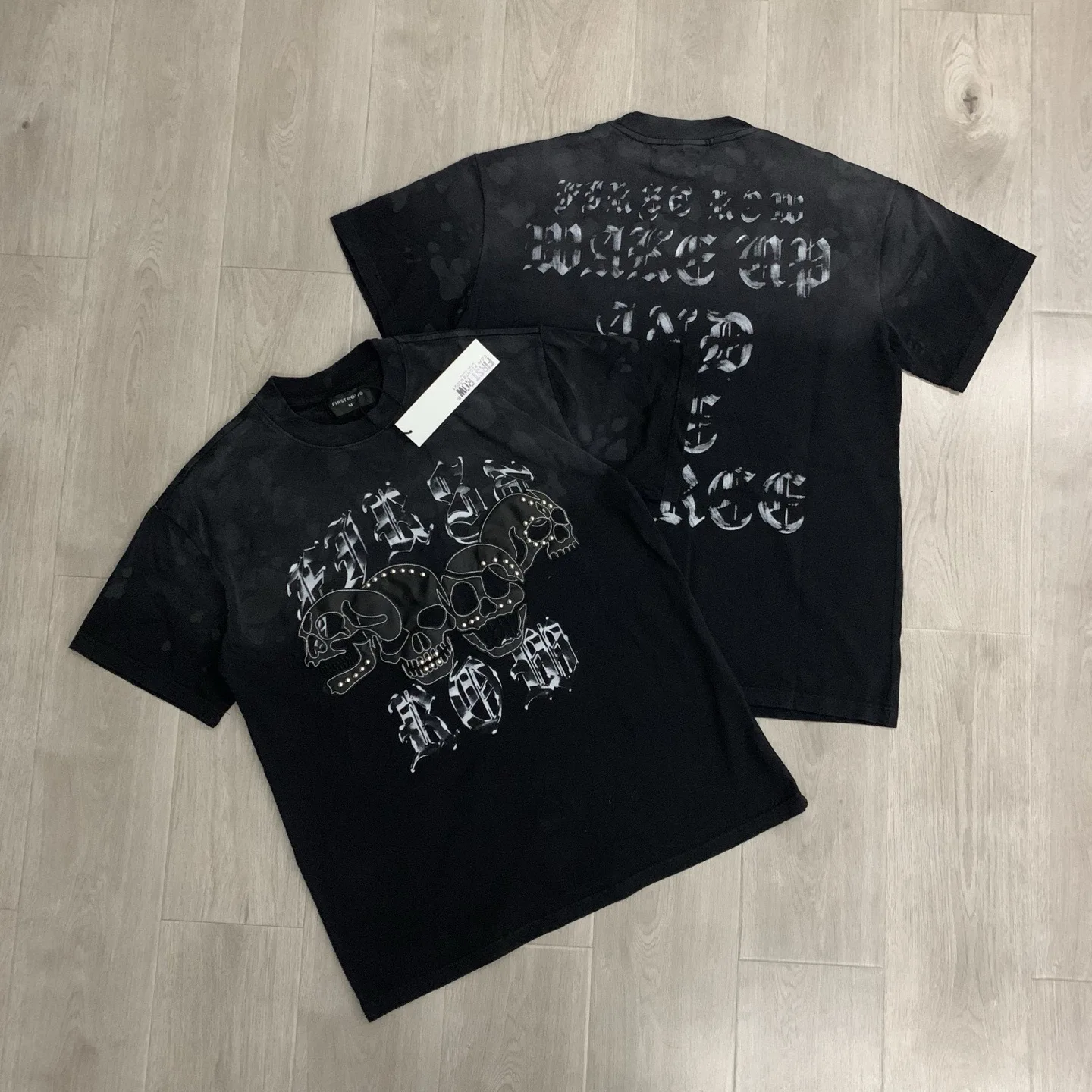 First Row High Street Streetwear Hip-Hop Casual Leather Embroidered Loose Fit Pure Cotton Short-Sleeved T-Shirt