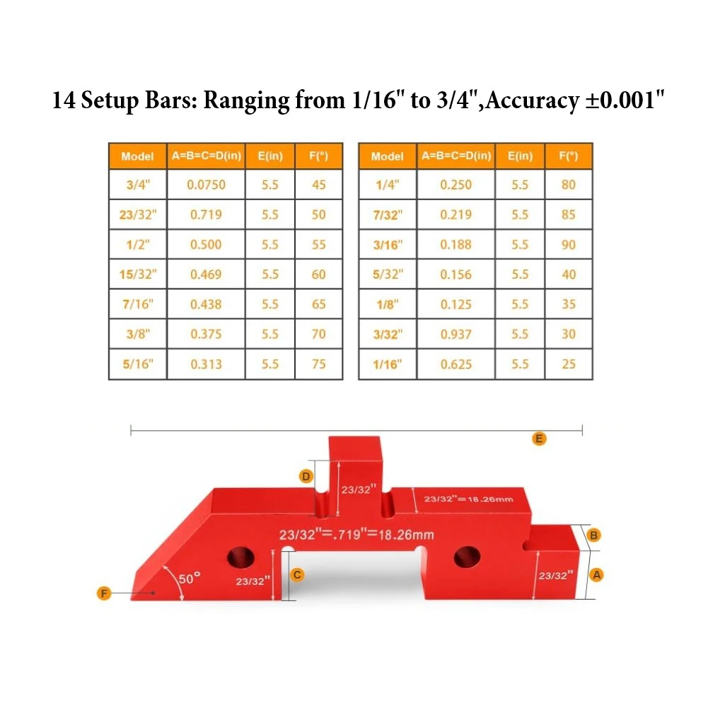 14 Pieces Table Setup Blocks Aluminum Alloy Height Depth Angle Gauge for Router Bit Milling Thickness and Table Saw Blade Setup