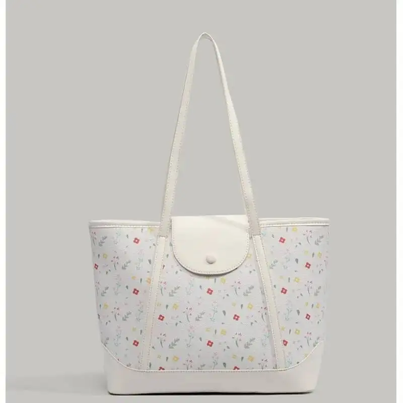 Bloom Fashionable Floral White Tota Handbag Women Korean Style Casual Shoulder Bags Ladies Sweet Cute Underarm Bag Y2k