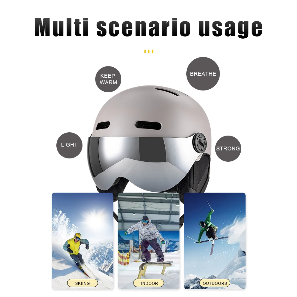 Ski Protective Helmet Windproof Snowboard Helmet with Detachable Glasses with Ear Protection for Skiing Skateboard Snowboarding