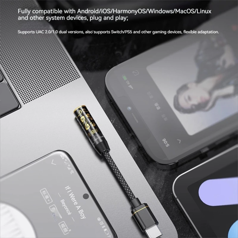 FiiO JadeAudio JIEZI B Decoding Headphone Power Amplifier PCM 384kHz DSD256 Portable Earphone Adapter Custom Decoding Small Tail