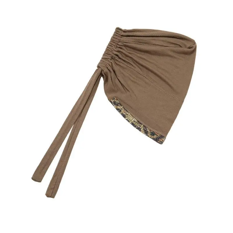 

652F Muslims Turban Hijab Hat Daily Wear Headscarf Skull Hat with Rhinestones Stitched