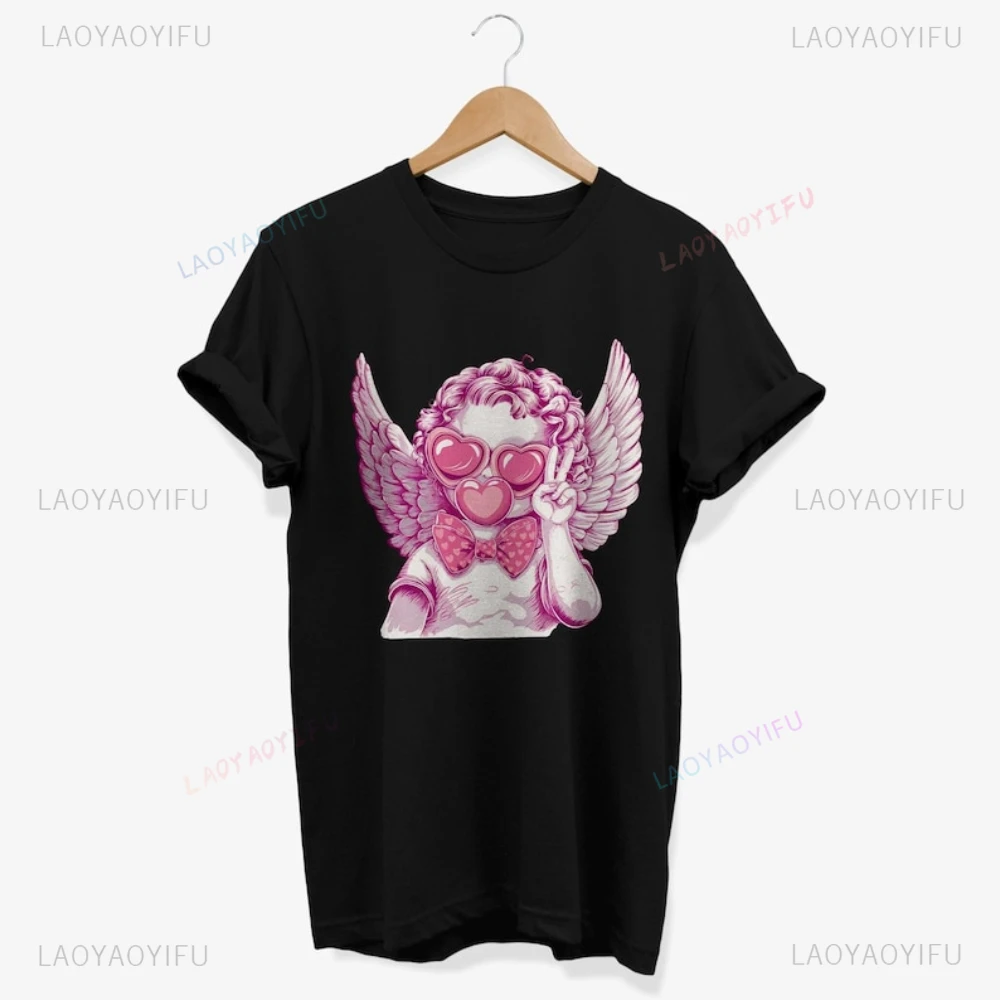 Cupid Angel Bubble Gum Printed Woman Man T-shirt Retro Coquette St Valentines Day Cotton T Shirts Vintage Angel Lovers Gift