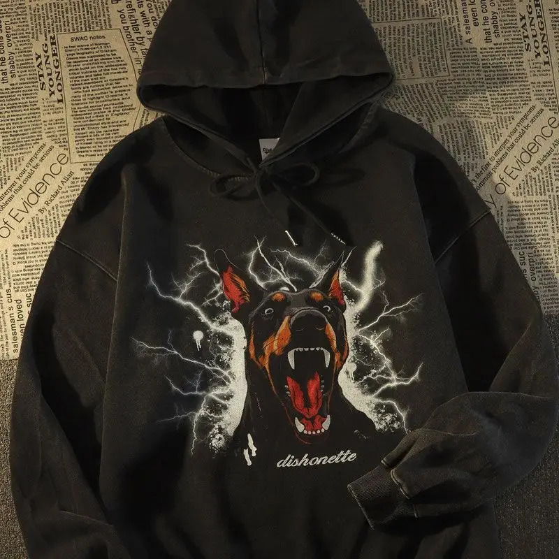 Amerikanische Hip-Hop-Trendmarke Doberman Hoodie Männer und Frauen Frühling und Herbst Europäische und amerikanische Straße übergroße Jacke Top