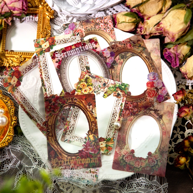 35Pcs Material Paper Retro Art Flower Border Message Backing Notebooks Collage Memo Decoration Note Scrapbooking 105*73mm