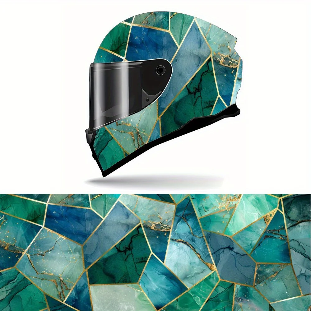 

Green Gold Geometric PVC Motorcycle Helmet Vinyl Wrap, Self-Adhesive Waterproof Sticker, Anti-Scratch Decorative Film for Full F